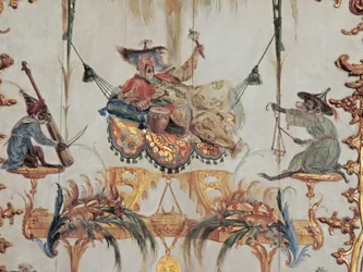 Chantilly, Château : Un détail de la décoration dans la Grande Singerie par Christophe Huet, 1737